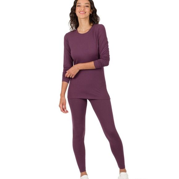 Plum Purple Round Neck Long Sleeve Top and Leggings 2 Piece Set - Medium - Picture 1 of 7